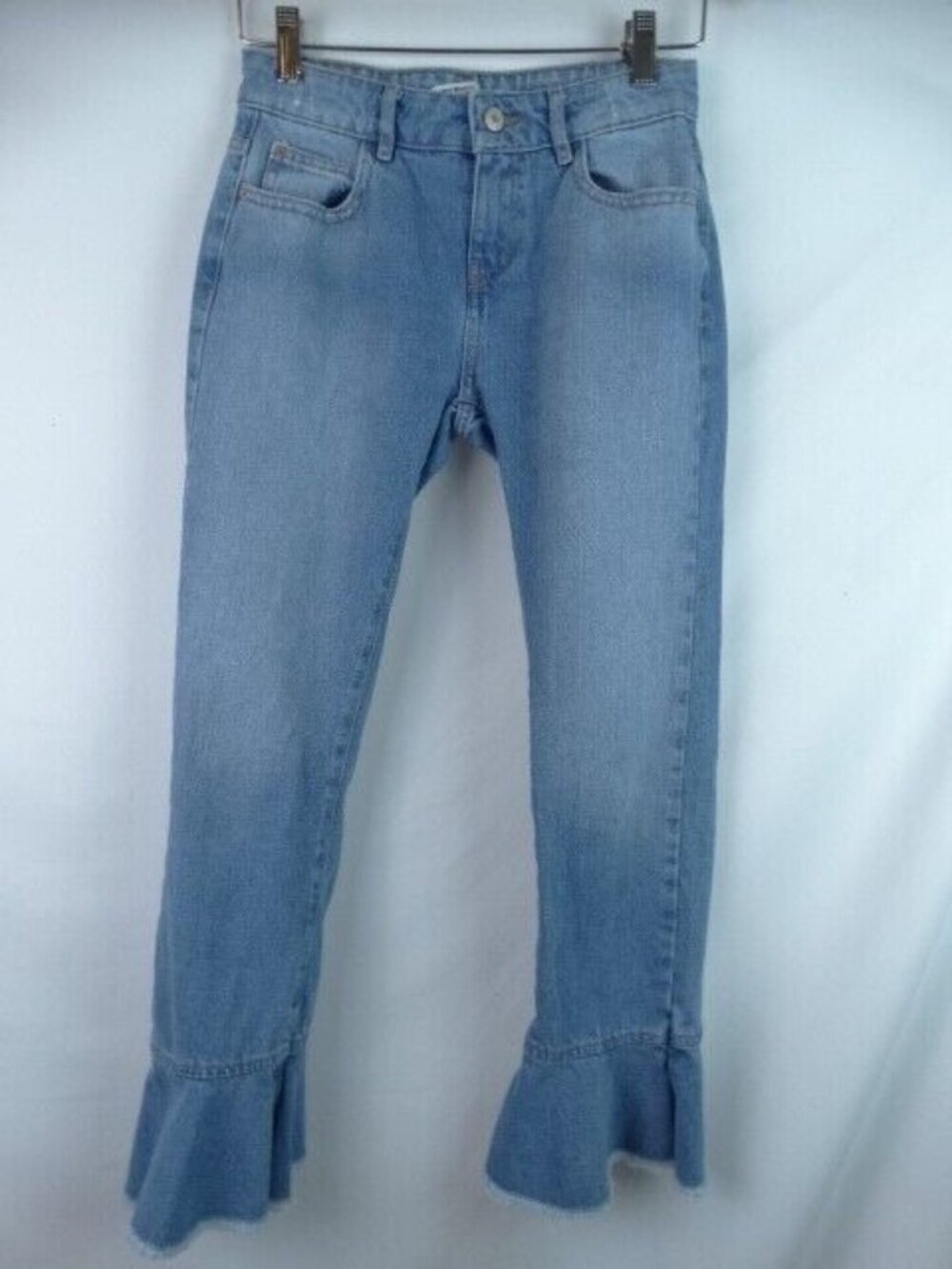 Zara Basic Z1975 Denim Womens Cropped Jeans Size 00 Capri Flared Ruffle Pants
